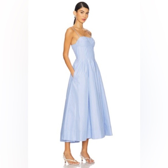 NEW SIMKHAI Kittiya Cotton Midi Dress in Harbour Blue Stripe | US 2 UK 6 - Picture 2 of 14